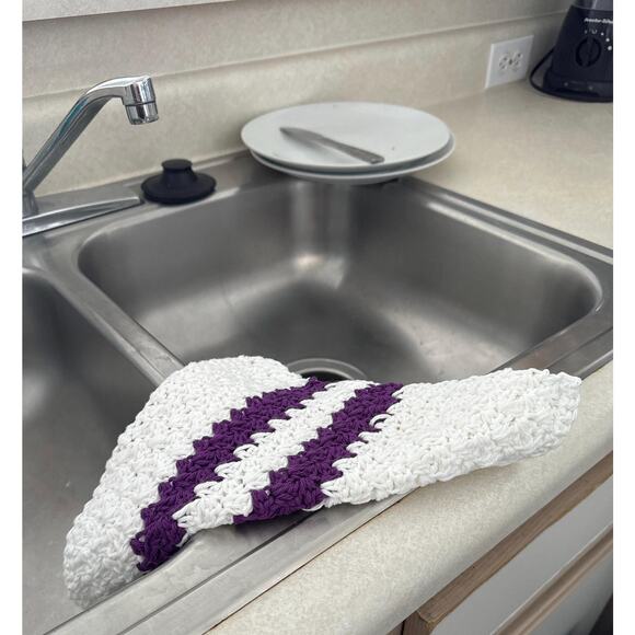 Kitchen wash cloth 100% cotton hand, crocheted two color 10” x 10” - Picture 2 of 4